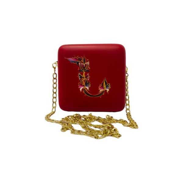 red square wooden handbag