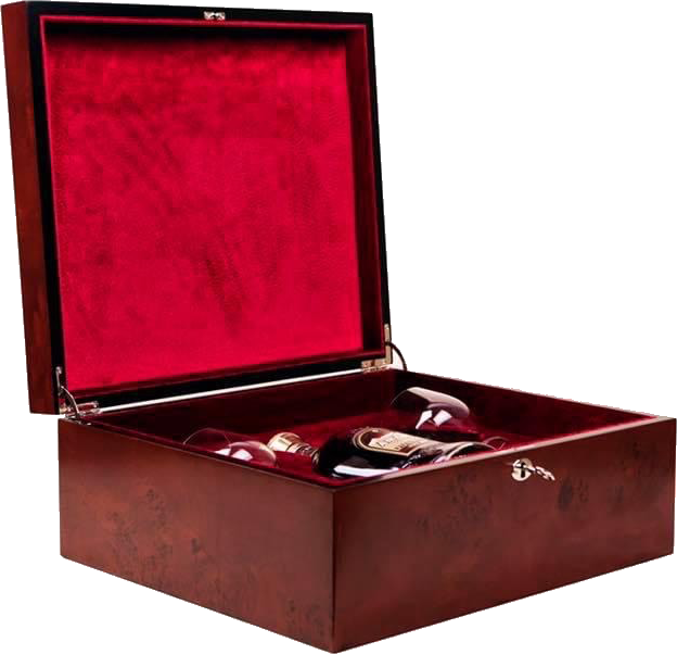 red wooden box for drinks