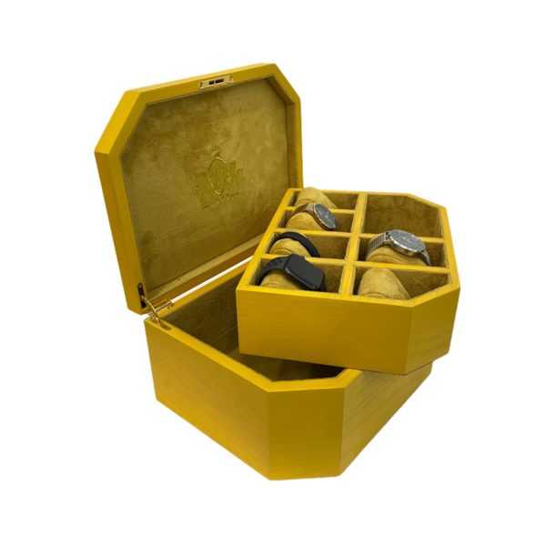 yellow wooden box for watches