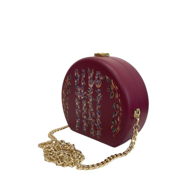 red round wooden handbag