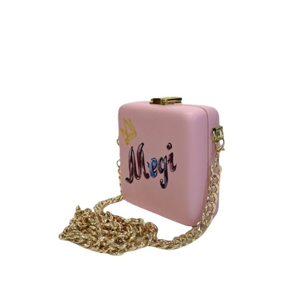 pink square wooden handbag