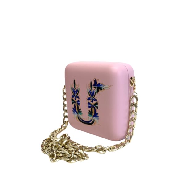 pink square wooden handbag