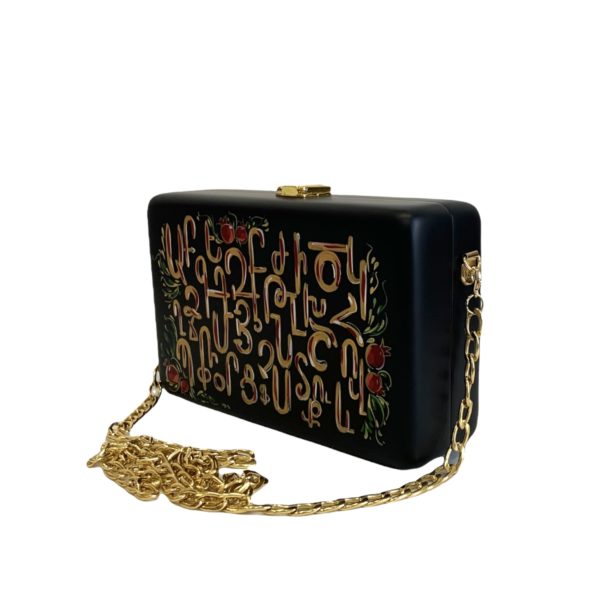 black square wooden handbag